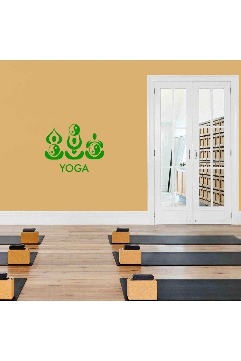 Yoga Duruşları Ve Yin Yanglar Dekoratif Duvar Sticker, Çıkartma, Etiket Yeşil