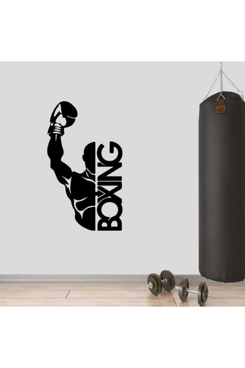 Boxing, Şampiyon Boksör Dekoratif Duvar Sticker, Çıkartma, Etiket Siyah