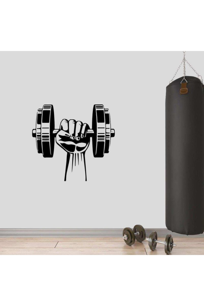 Dumbell Tutan El, Fitness Dekoratif Duvar Sticker, Çıkartma, Etiket