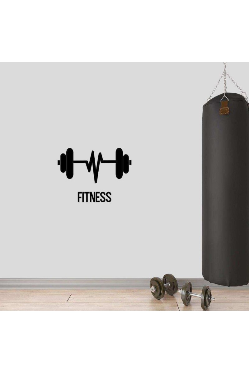 Kalp Ritimli Dumbell, Fitness Dekoratif Duvar Sticker, Çıkartma, Etiket