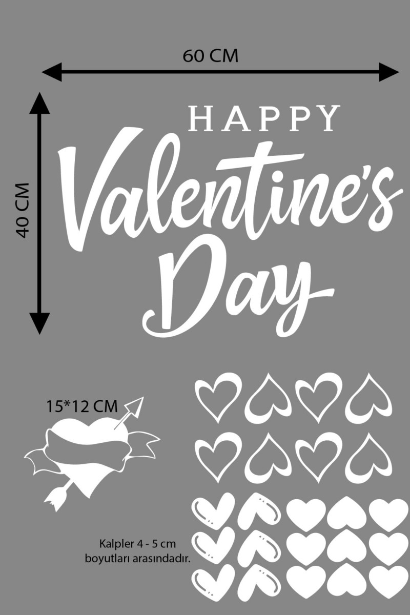 Happy Valentine's Day Sevgililer Günü Sticker Kalp, Love, I Love You Cam, Duvar Sticker Etiket Seti