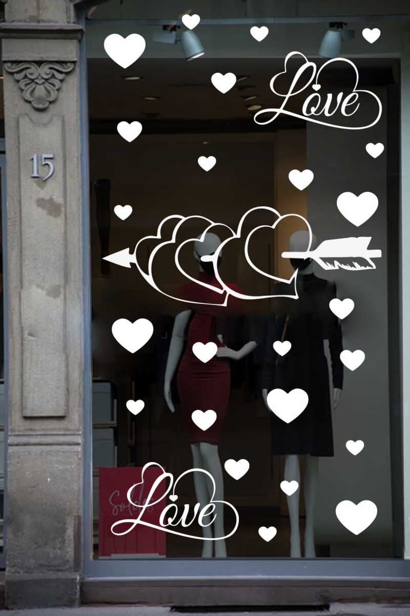 Happy Valentine's Day Sevgililer Günü Sticker Kalp, Love, I Love You Cam, Duvar Sticker Etiket Seti