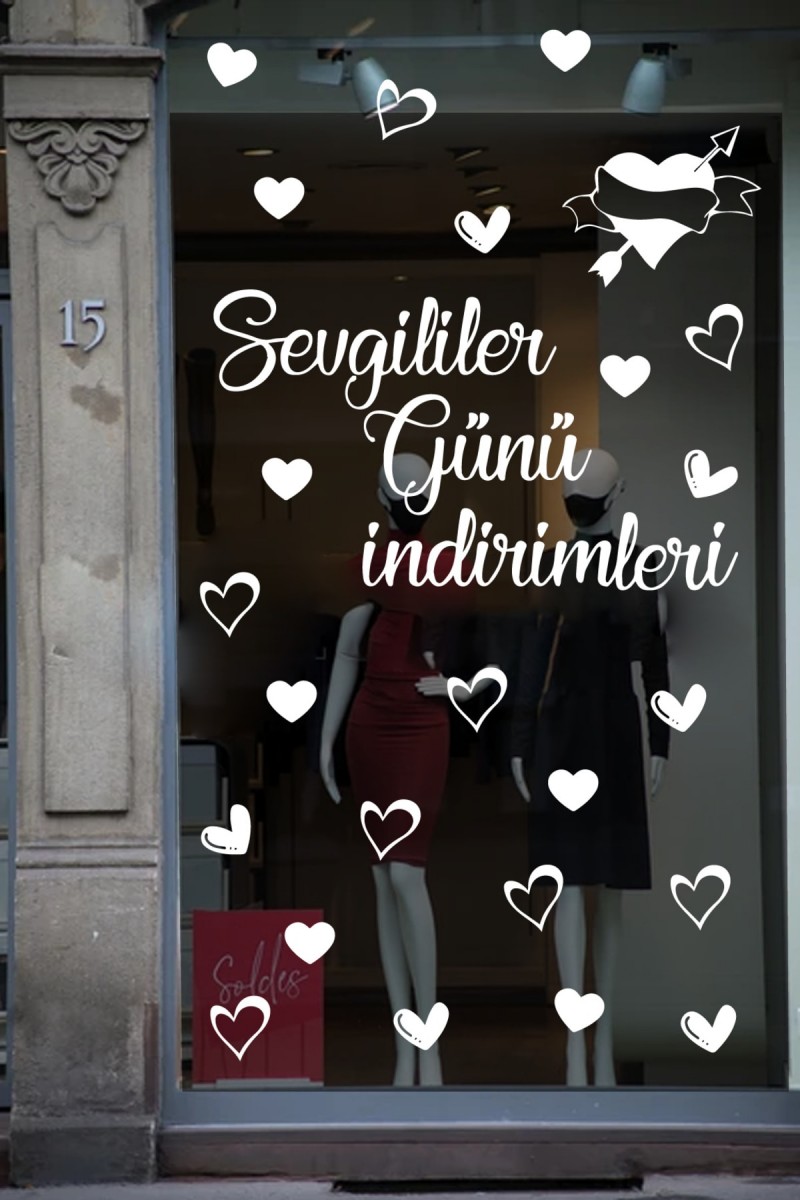 Happy Valentine's Day Sevgililer Günü Sticker Kalp, Love, I Love You Cam, Duvar Sticker Etiket Seti