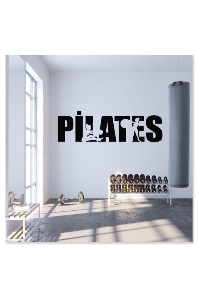 Pilates Spor Dekoratif Duvar Sticker Siyah 105X40 cm