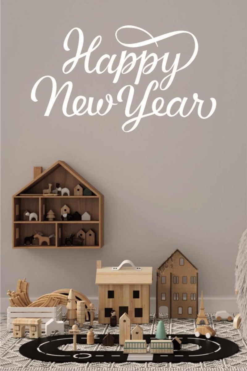 Happy New Year Temalı Vitrin Cam Sticker Beyaz Model 3 90X50 cm