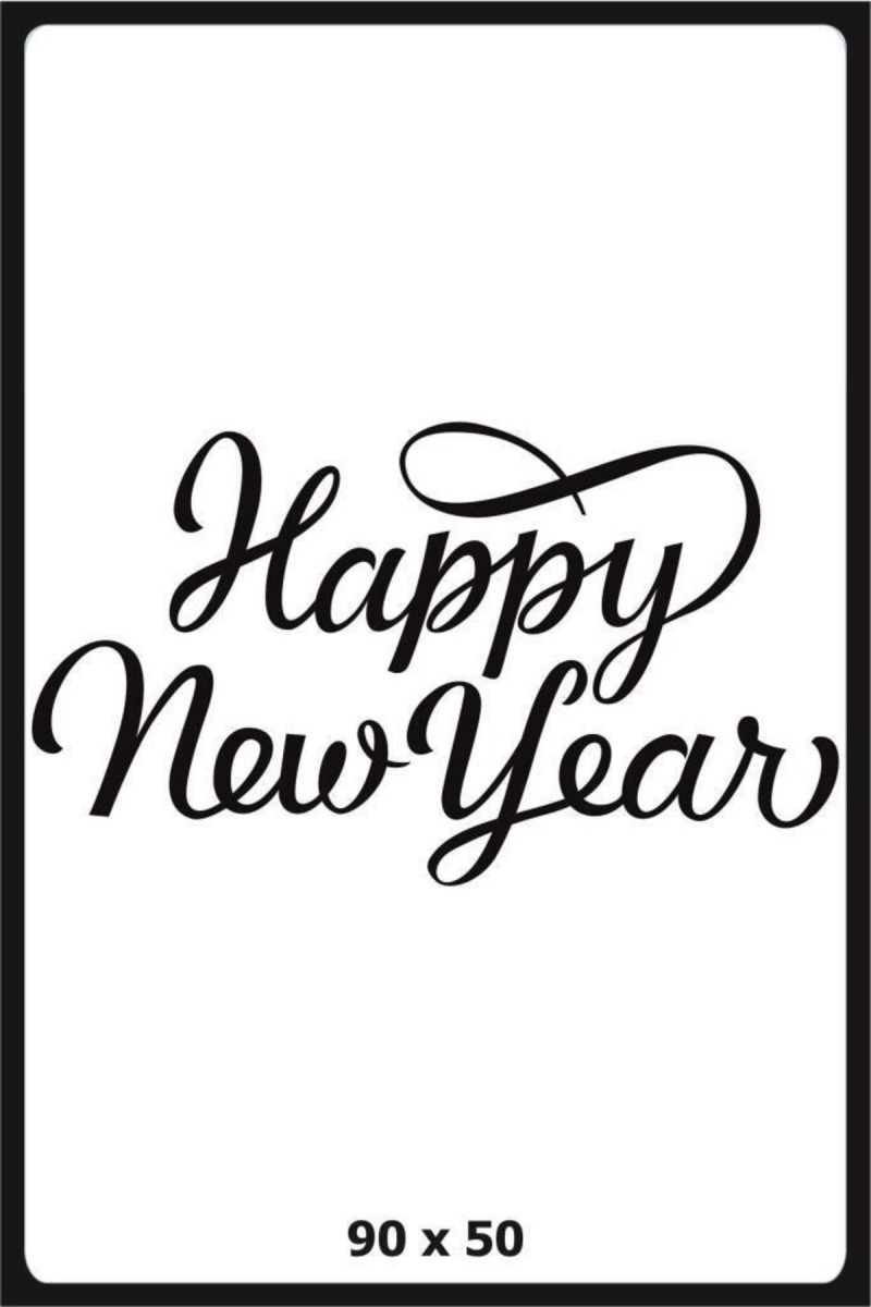 Happy New Year Temalı Vitrin Cam Sticker Beyaz Model 3 90X50 cm