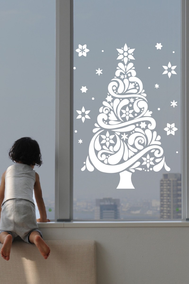 Happy New Year Sticker Çıkartma Yeni Yıl Süsü Parti Cam Süsü Noel Ağacı Kar Tanesi