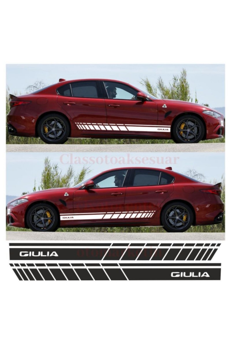 Alfa Romeo Giulia İçin Uyumlu Aksesuar Oto Yan Şerit Sticker Beyaz Uzunluk 175 Cm