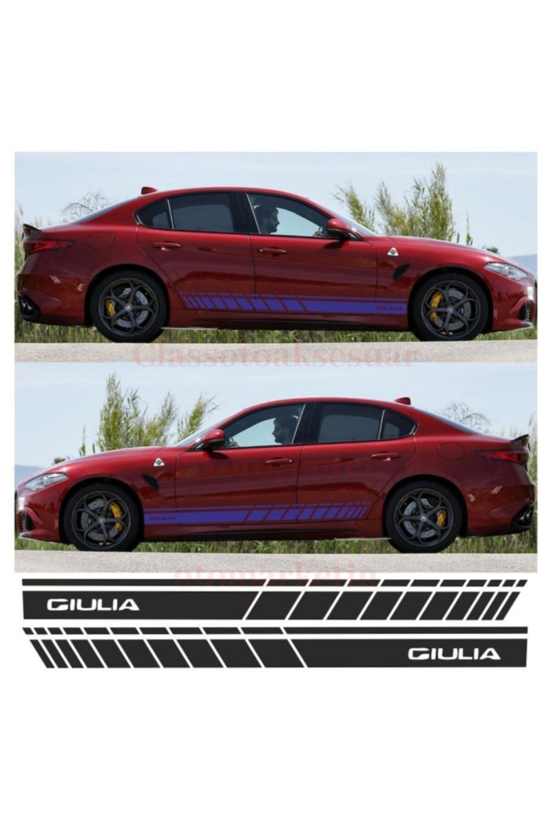 Alfa Romeo Giulia İçin Uyumlu Aksesuar Oto Yan Şerit Sticker Siyah Uzunluk 175 Cm