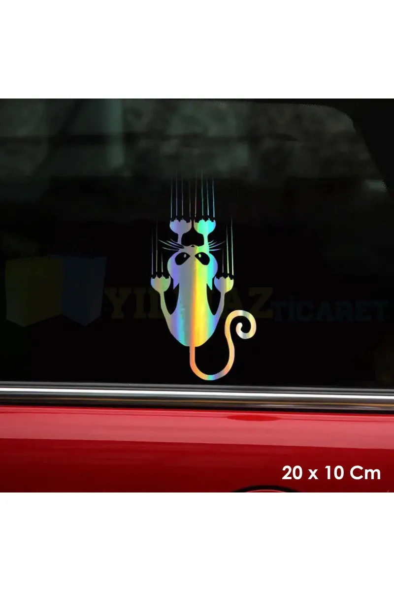 Tırmalayan Kedi Hologram Oto Sticker