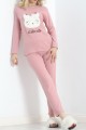 Nakışlı Fitilli Pijama Takımı Pembe