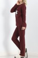 Nakışlı Fitilli Pijama Takımı Bordo1