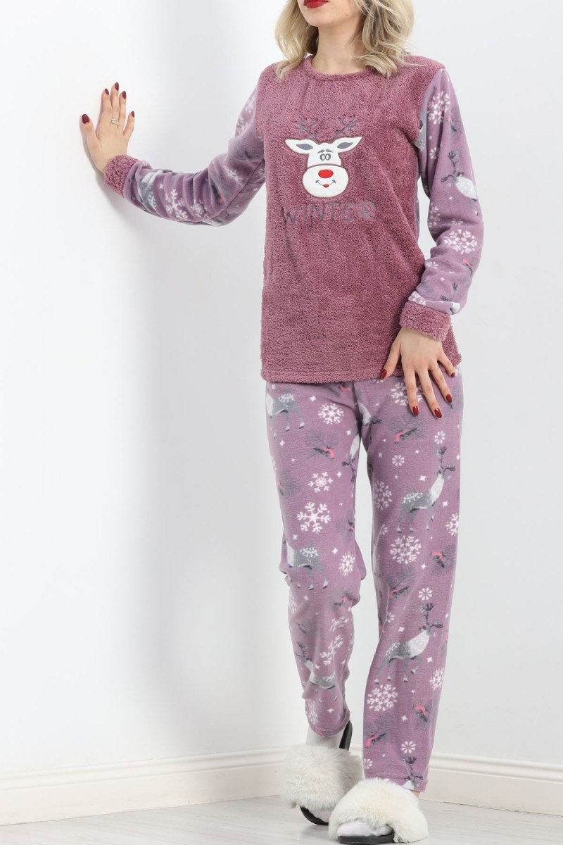 Peluş Polar Pijama Takımı Lilagri