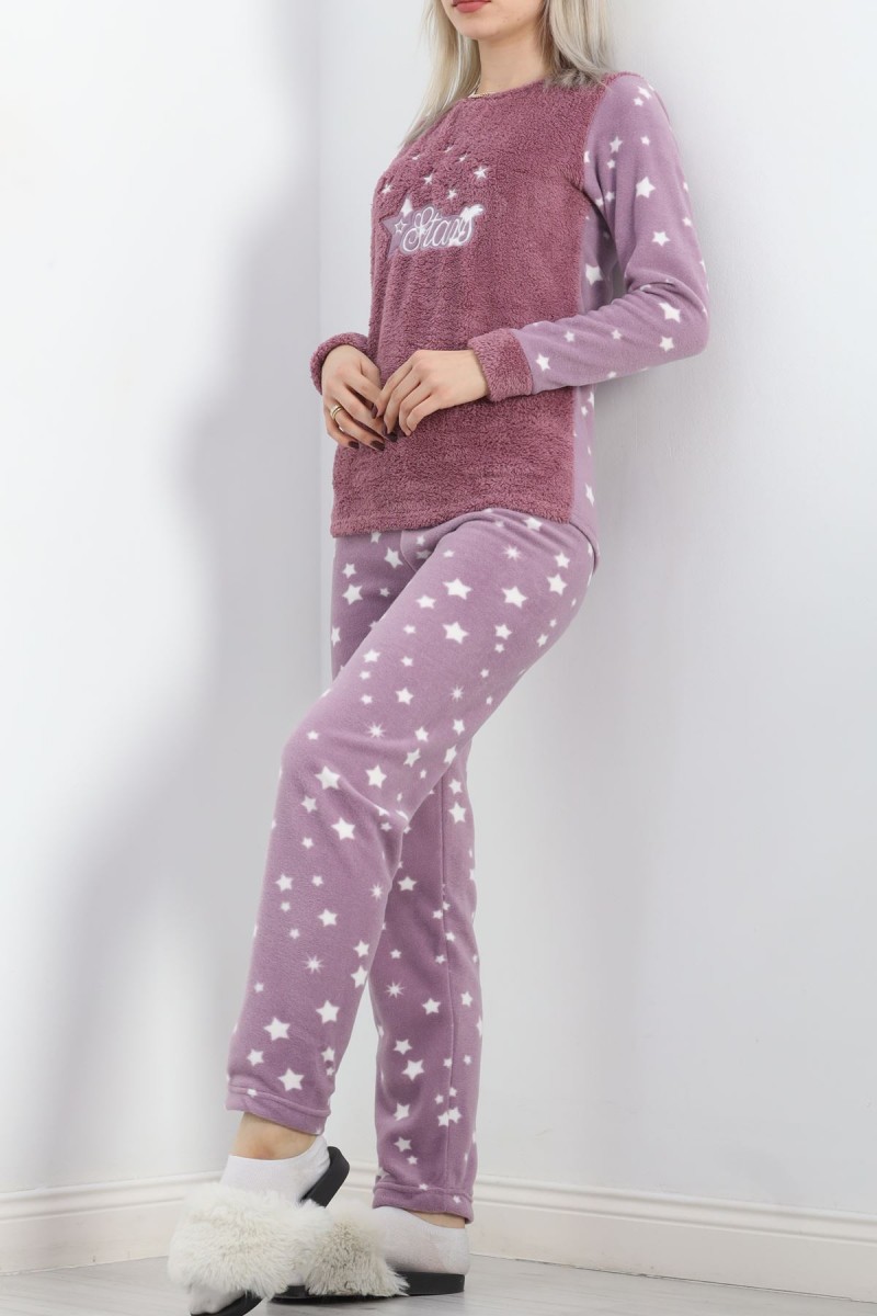 Peluş Polar Pijama Takımı Lilayıldız