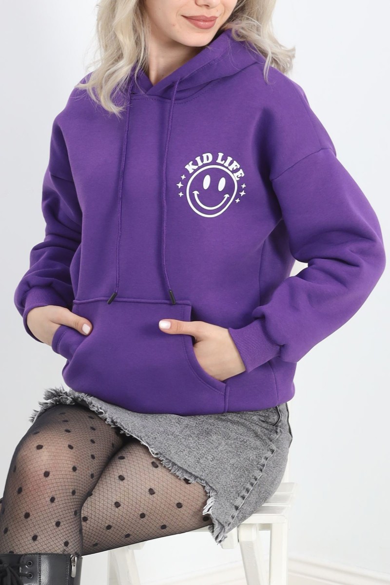 Baskılı Unisex Sweat Mor