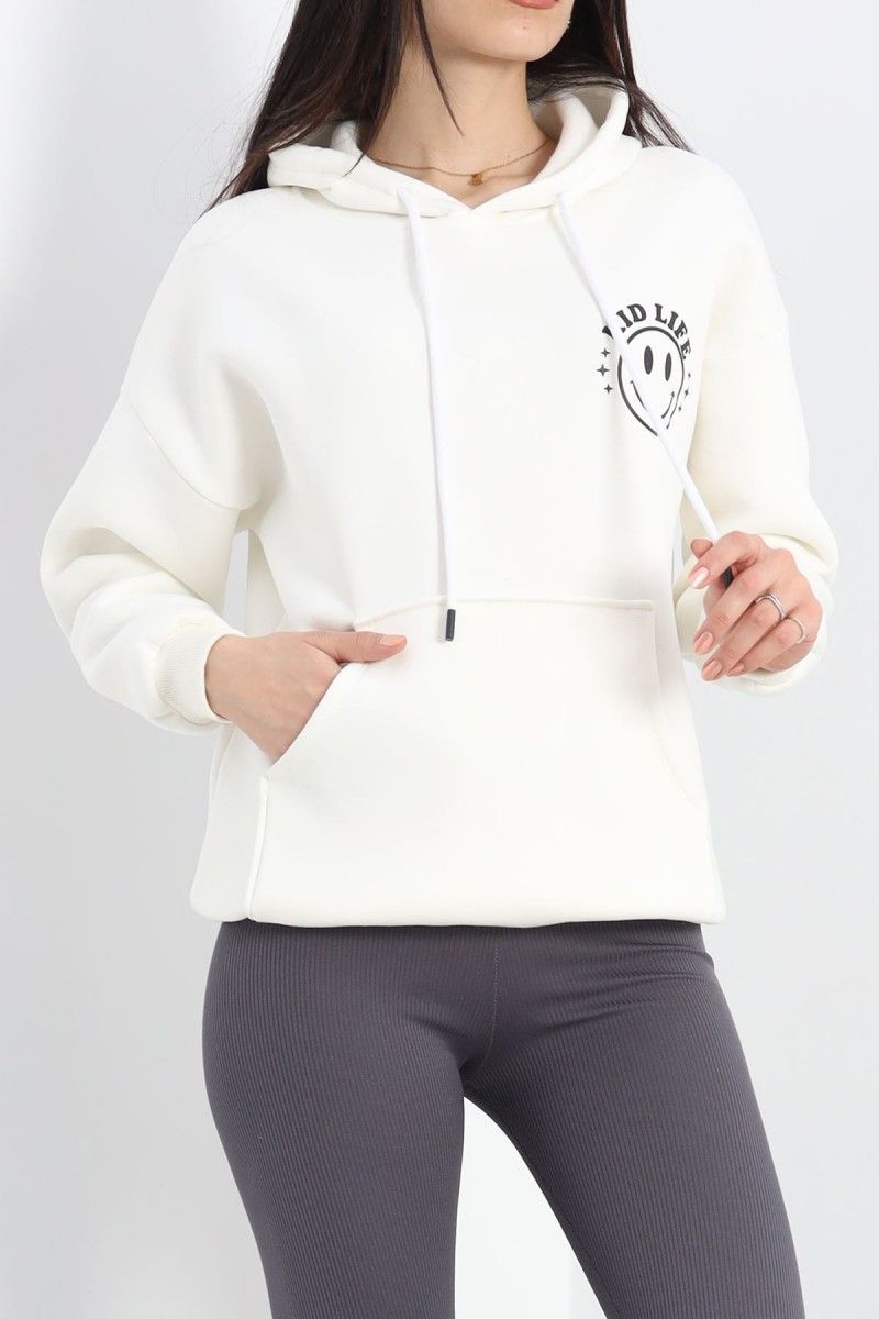 Baskılı Unisex Sweat Ekru