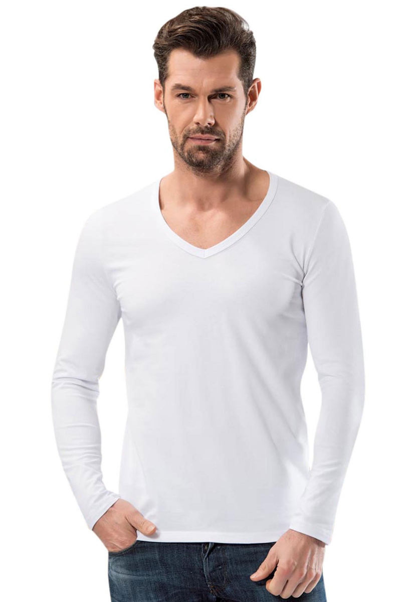 V Yaka Uzun Kollu Fit Kalıp T Shirt 1166