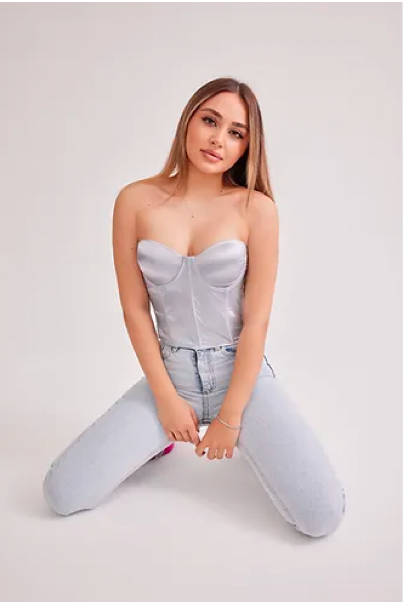 Saten Lycralı Crop Top