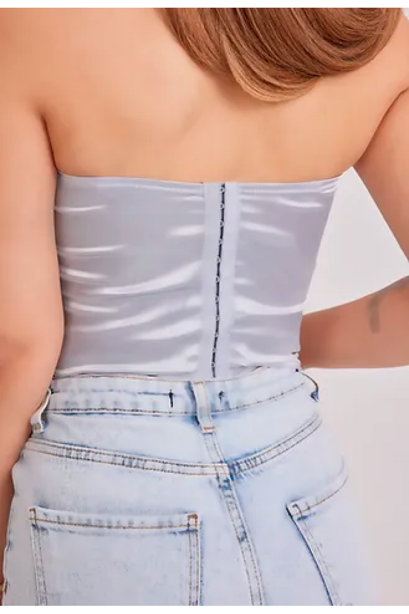 Saten Lycralı Crop Top