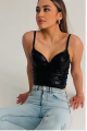 Baskılı Soft Lycralı Crop Top Balenli Push Up