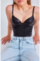 Baskılı Soft Lycralı Crop Top Balenli Push Up