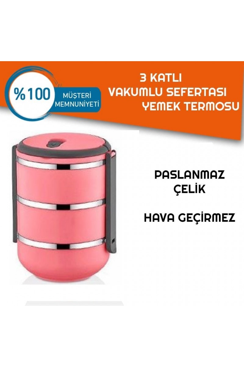 Sefer Tası Yemek Termosu Saklama Kabı Termosu 3lü - Pembe (125125)